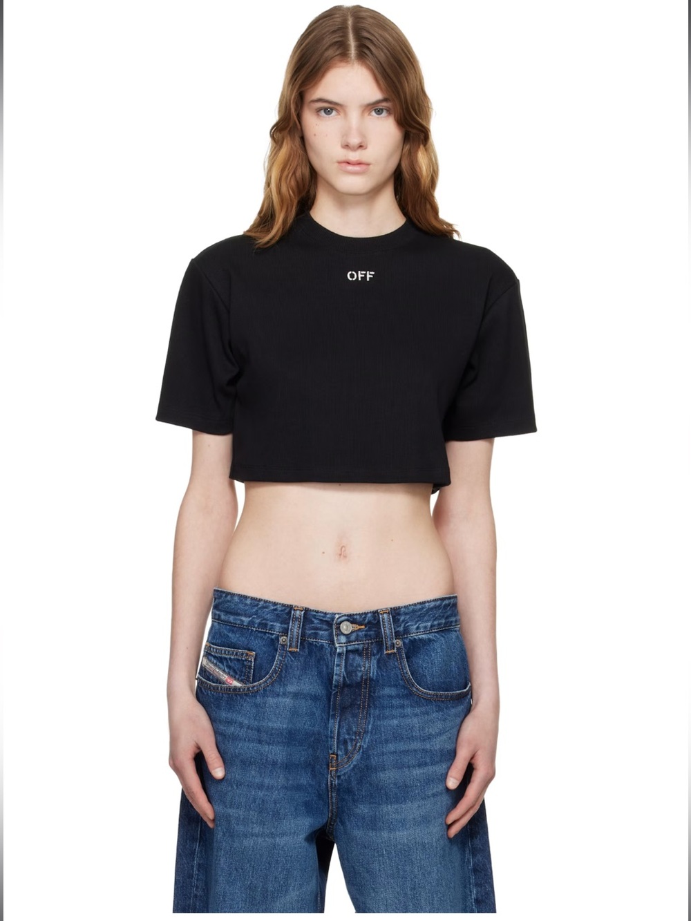 OFF-WHITE Black 'OFF' Stamp Rib Cropped T-shirt